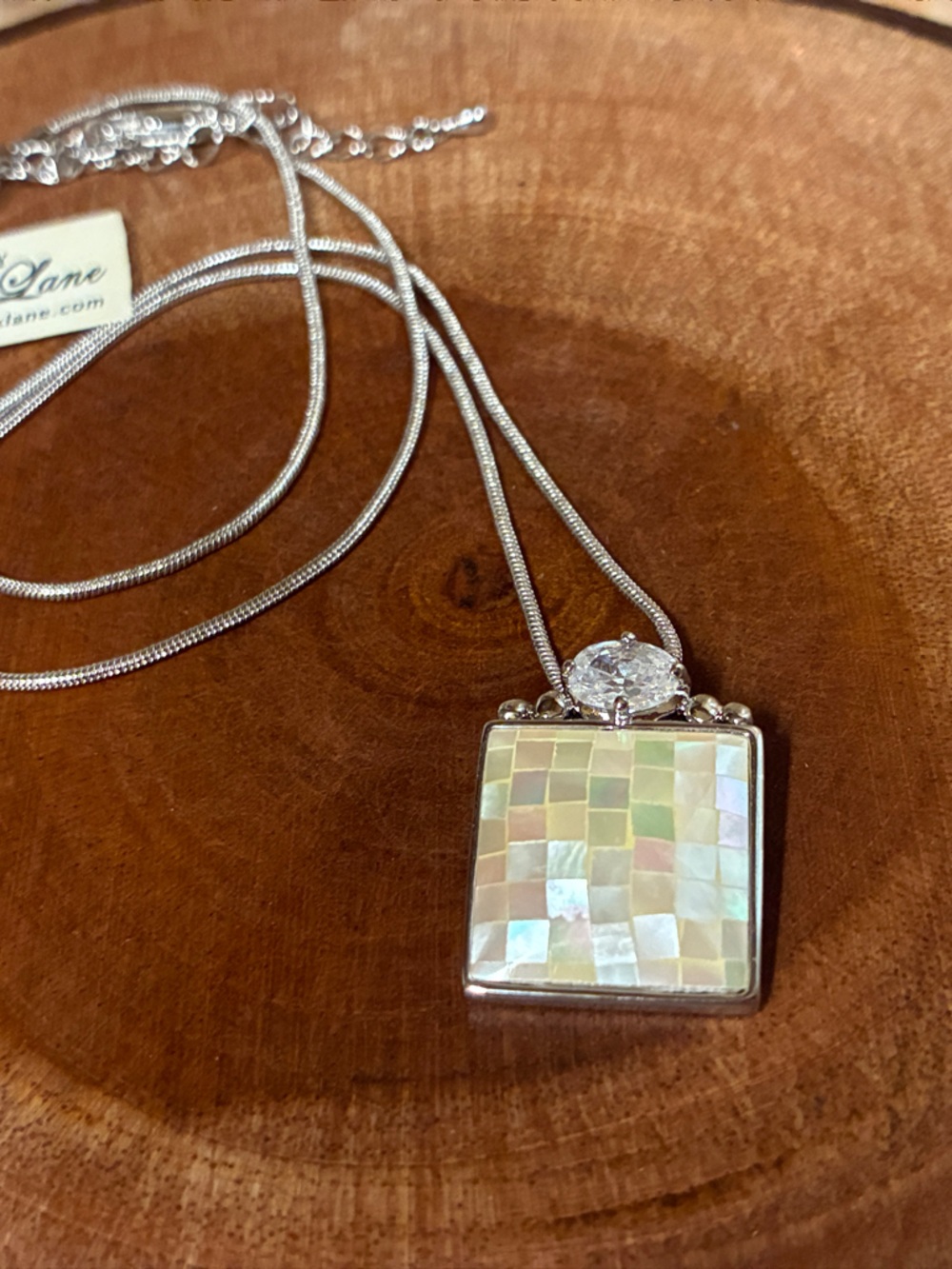 Park Lane Iridescent Mother of Pearl Mosaic Pendant Necklace in Silver